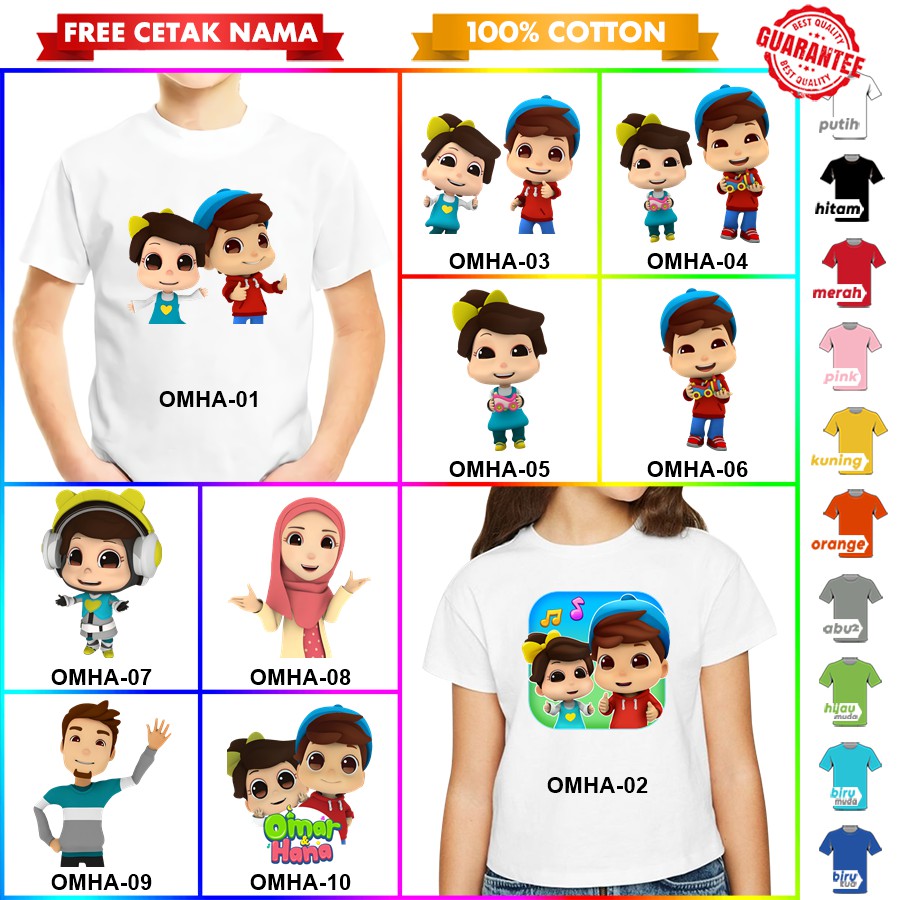 [FREE NAMA!!] Baju Kaos ANAK DAN DEWASA OMAR HANA BANYAK MOTIF