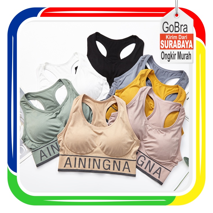 Gobra ♕ PW110 Sport Gym Bra Wanita Sport Crop Top Seamless Kebugaran Olahraga Import COD