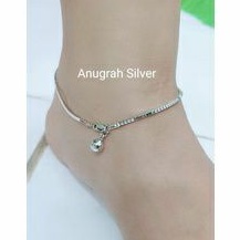 (COD)Gelang kaki perak asli 925 remaja dewasa milano kaca+kerincingan 1/Silver 925 lapisan mas putih