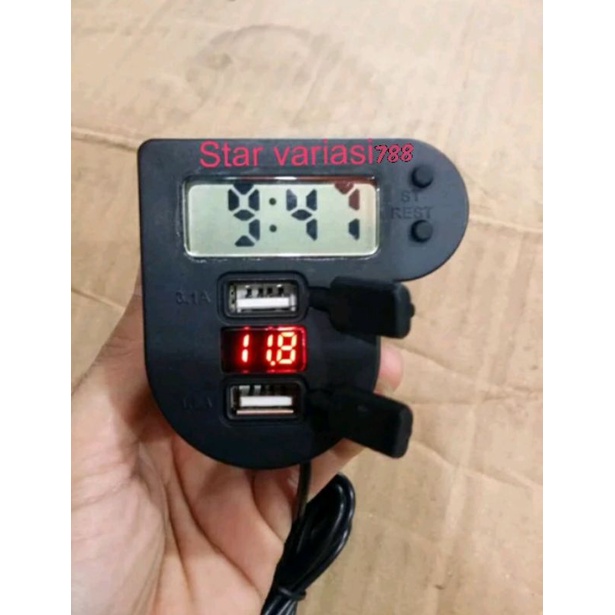 Voltmeter 3in1, jam digital, charger HP plus bracket stang motor