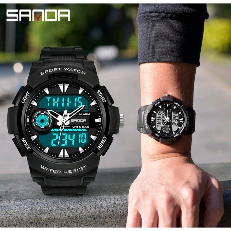 Jam Tangan SANDA Jam Tangan Pria Digital Analog Tali Rubber Shockproof Anti Air