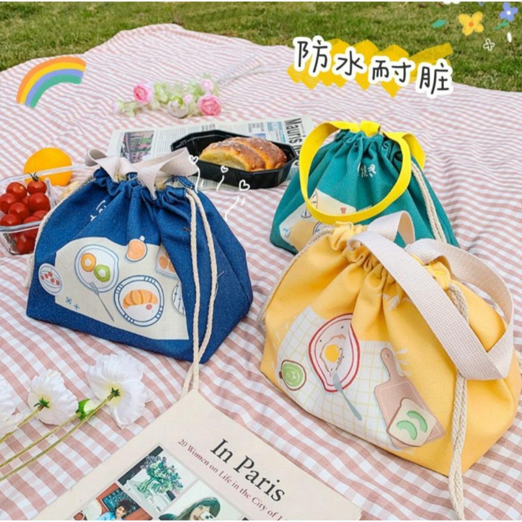 tas bekal serut canvas tebal jepang lunch bag serut japan import lucu