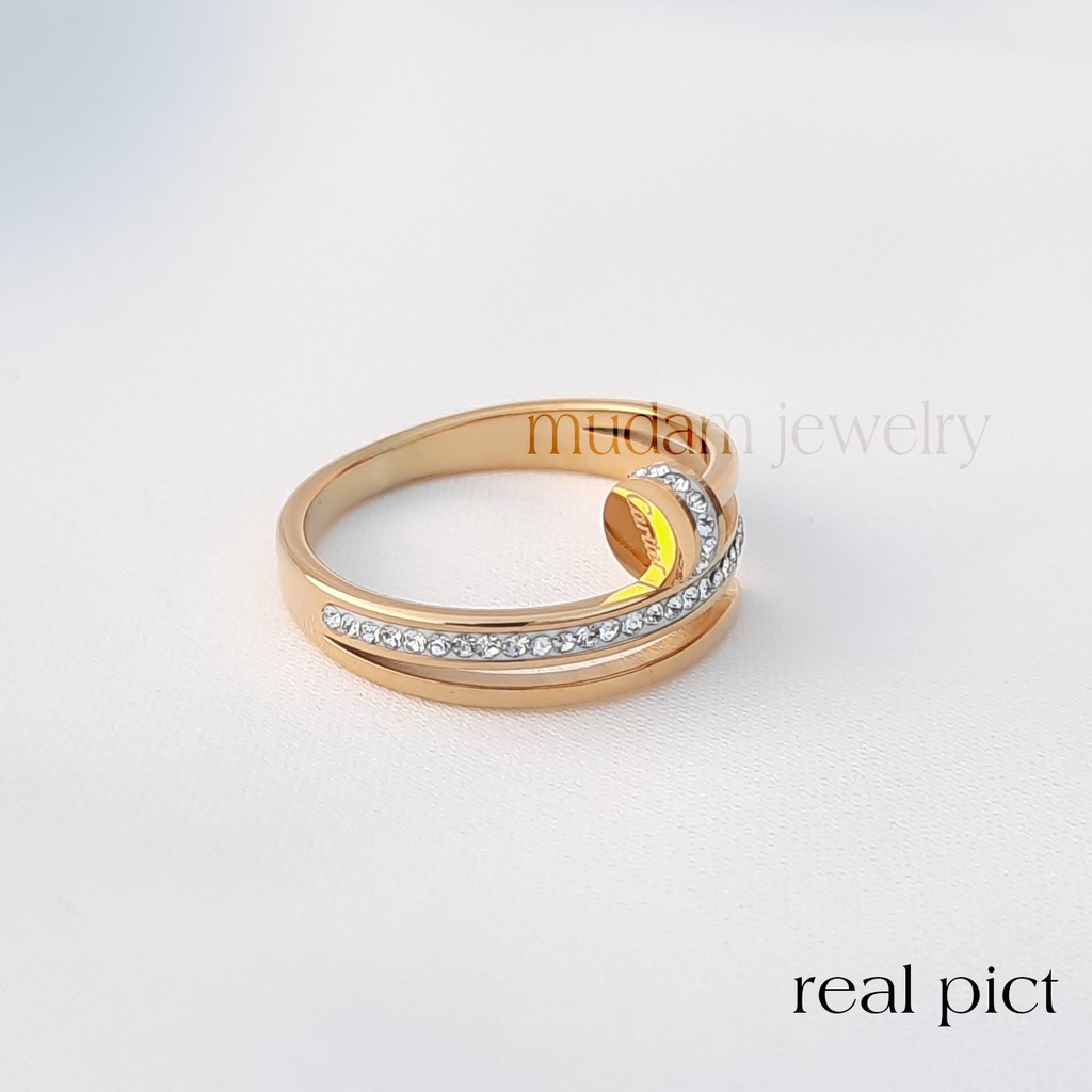 Cincin Titanium Model Paku Love Diamonds Artifisial Tersedia Warna Rosegold, Gold dan Silver