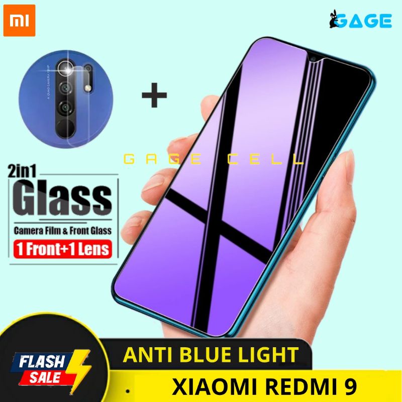 2IN1 TEMPERED GLASS ANTI BLUE LIGHT XIAOMI REDMI 9 TG ANTI GORES REDMI9 FULL SCREEN PROTECTOR