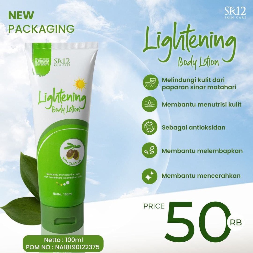 Lightening Whitening Body Lotion SR12 - Body Lotion Pemutih Pencerah Kulit - Anti UV SPF 30++ BPOM - Isi 100ml