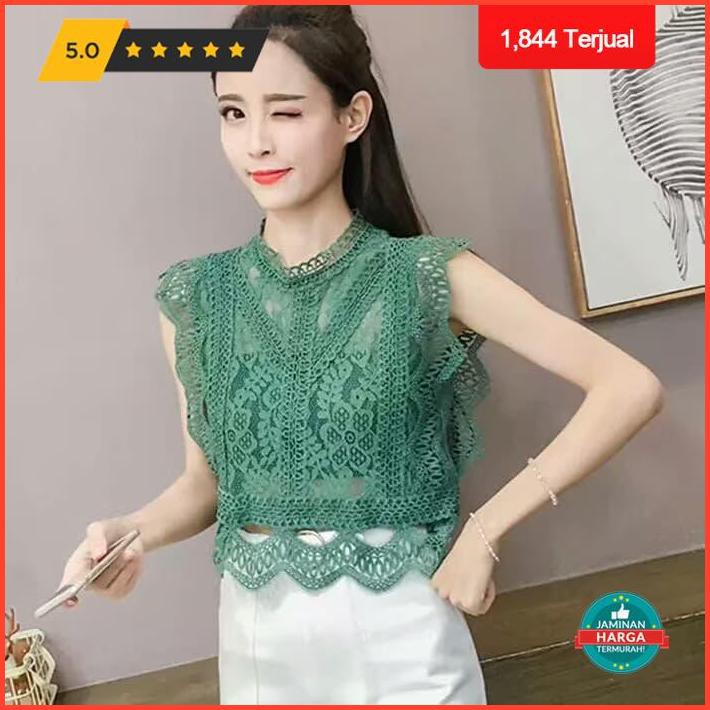Crop Top Wanita Import/Crop Top Brukat Import/Atasan Wanita Brukat - Putih Terlaris
