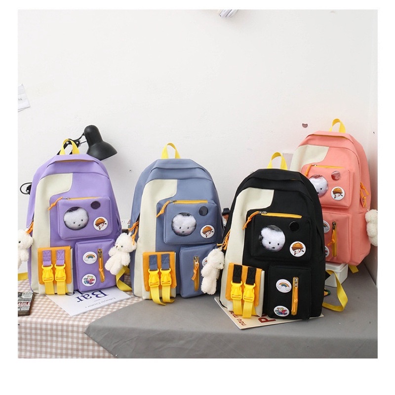 Tas Ransel Anak Wanita sekolah import set 4 in 1 ORIGINAL backpack Fashion Perempuan Korea Kekinian