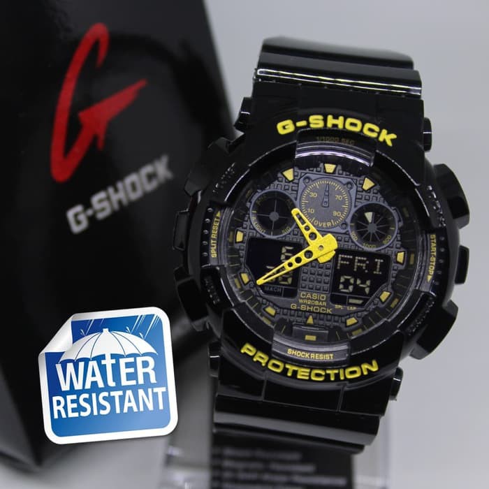 JAM TANGAN GS GA 100 GLOSSY ANTI AIR BLACK LIST YELLOW