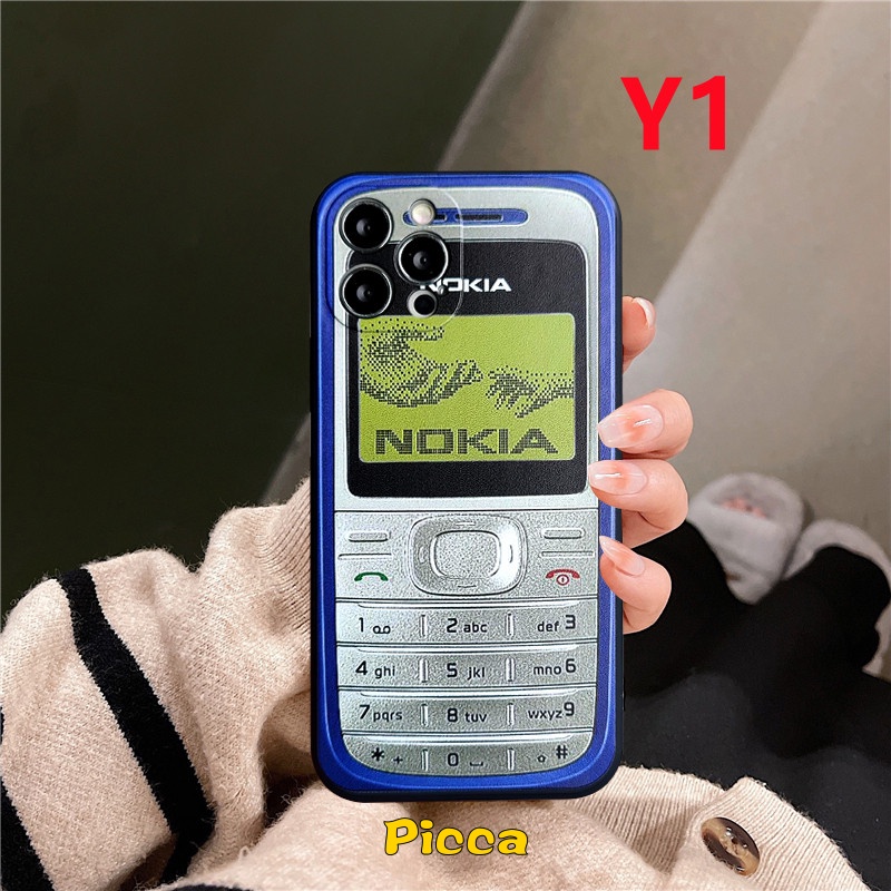 IPHONE Kreatif Persegi Retro Nokia Telepon Case Kompatibel Untuk Iphone14 11 13 12 Pro Max 6 6s 78 Plus 14 XR X XS Max SE 2020 14 Pro Max Pasangan Lembut TPU Penutup Belakang