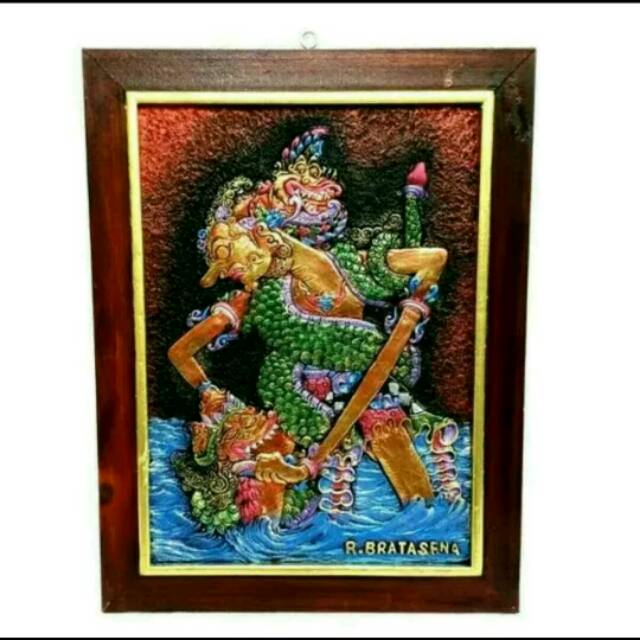 LUKISAN TIMBUL 3D RELIEF GAMBAR WAYANG RADEN BRATASENA - PAJANGAN DAN HIASAN DINDING HARGA MURAH