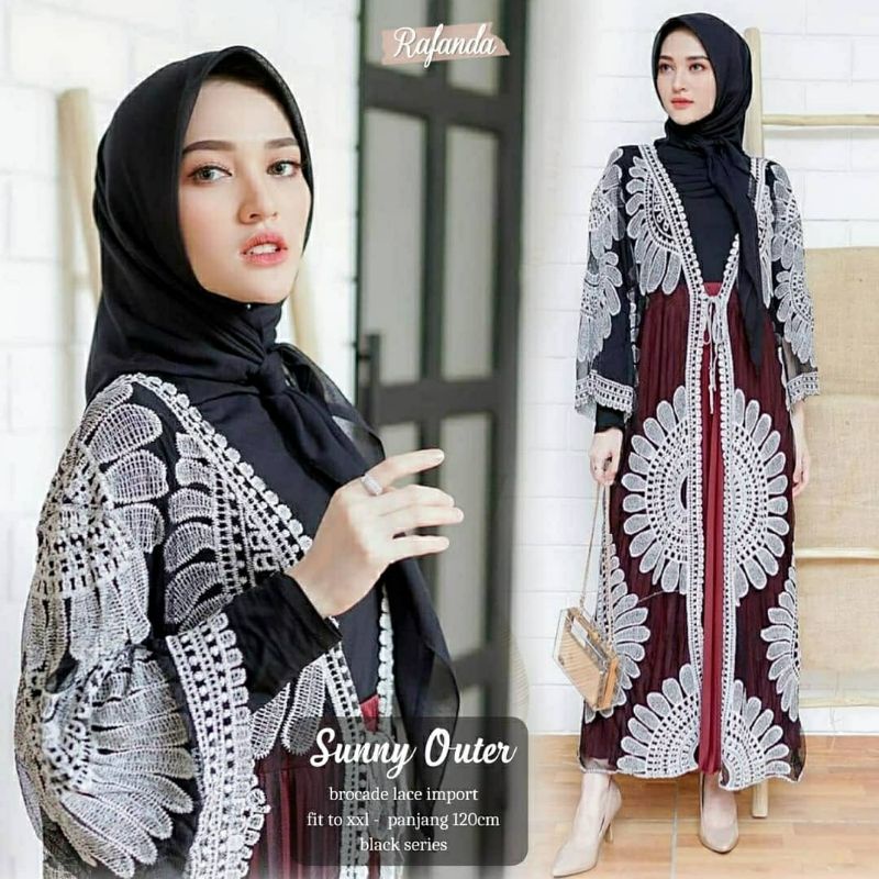 Sunny Outer, KARDIGAN WANITA MUSLIM BAHAN BRUCADE LACE IMPORT LD 130 TERJUMBO TERMURAH TERLARIS OOTD MODIS