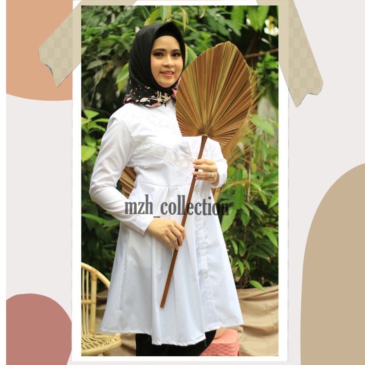 Tunik Putih Muslim Wanita Atasan Putih Kerja kantor Baju Putih Terlaris