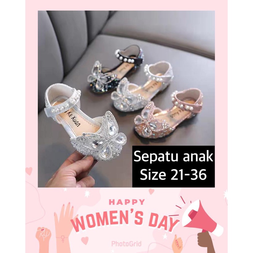 (LOLI-JKT)SP-KP11 SEPATU PESTA ANAK MUTIARA KUPU-KUPU TREND SIZE 21-36