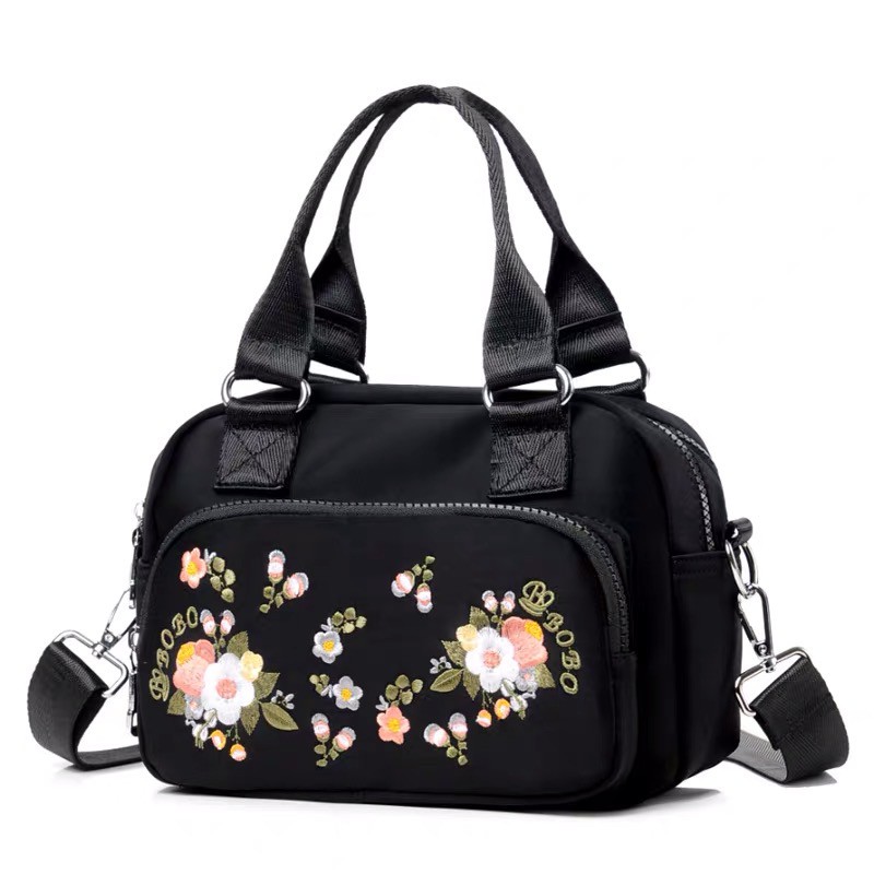 Tas Wanita Import Jinjing Selempang BOBO BB9102 9102 Bordir Bunga 3 in 1 Bahan Parasut Kualitas