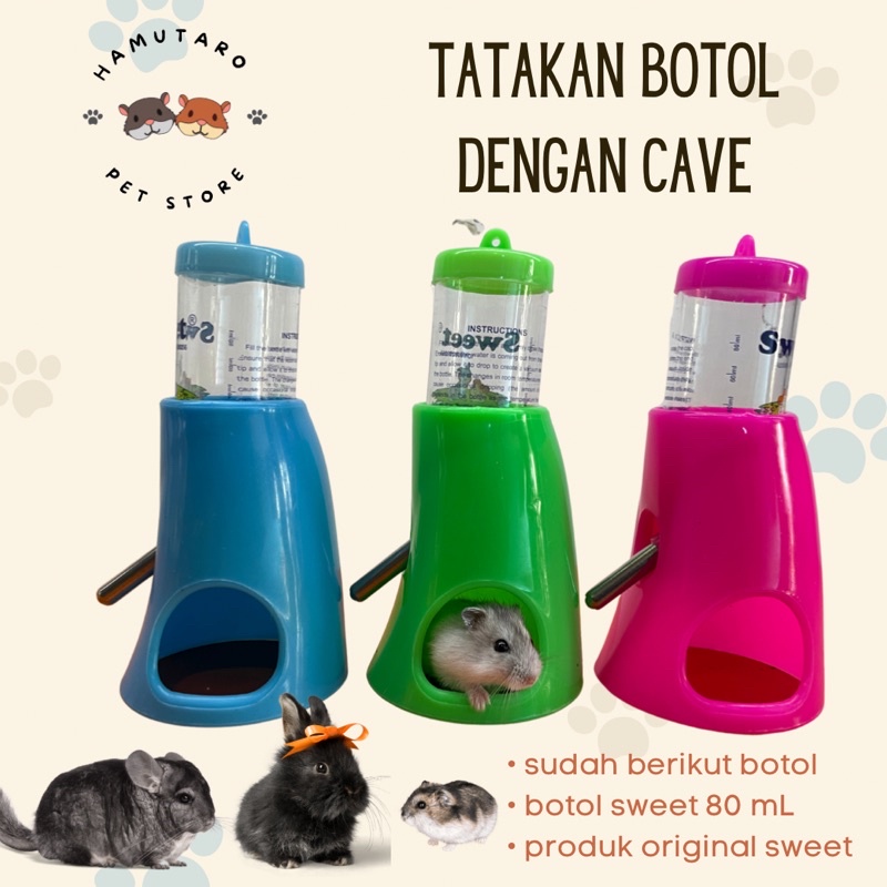 Botol minum hamster dispenser plus hiding cave sweet