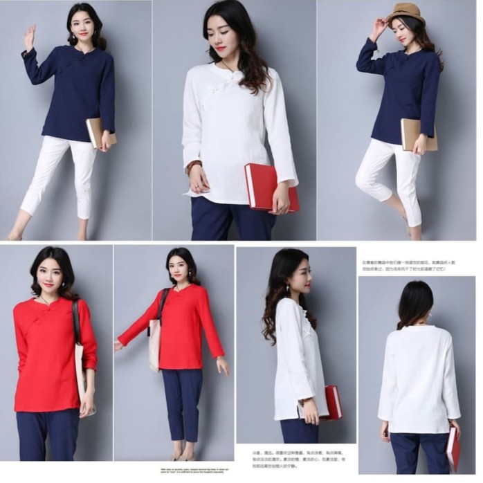 Oi854- Baju Atasan Wanita Blouse Cheongsam Import