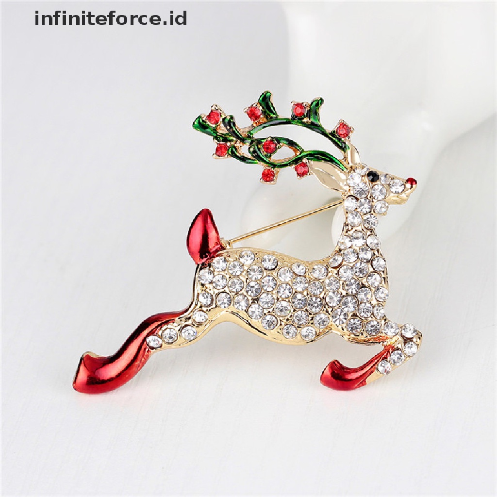 1pc Bros Pin Bentuk Rusa Natal Aksen Kristal Berlian Imitasi Warna Emas Untuk Hadiah