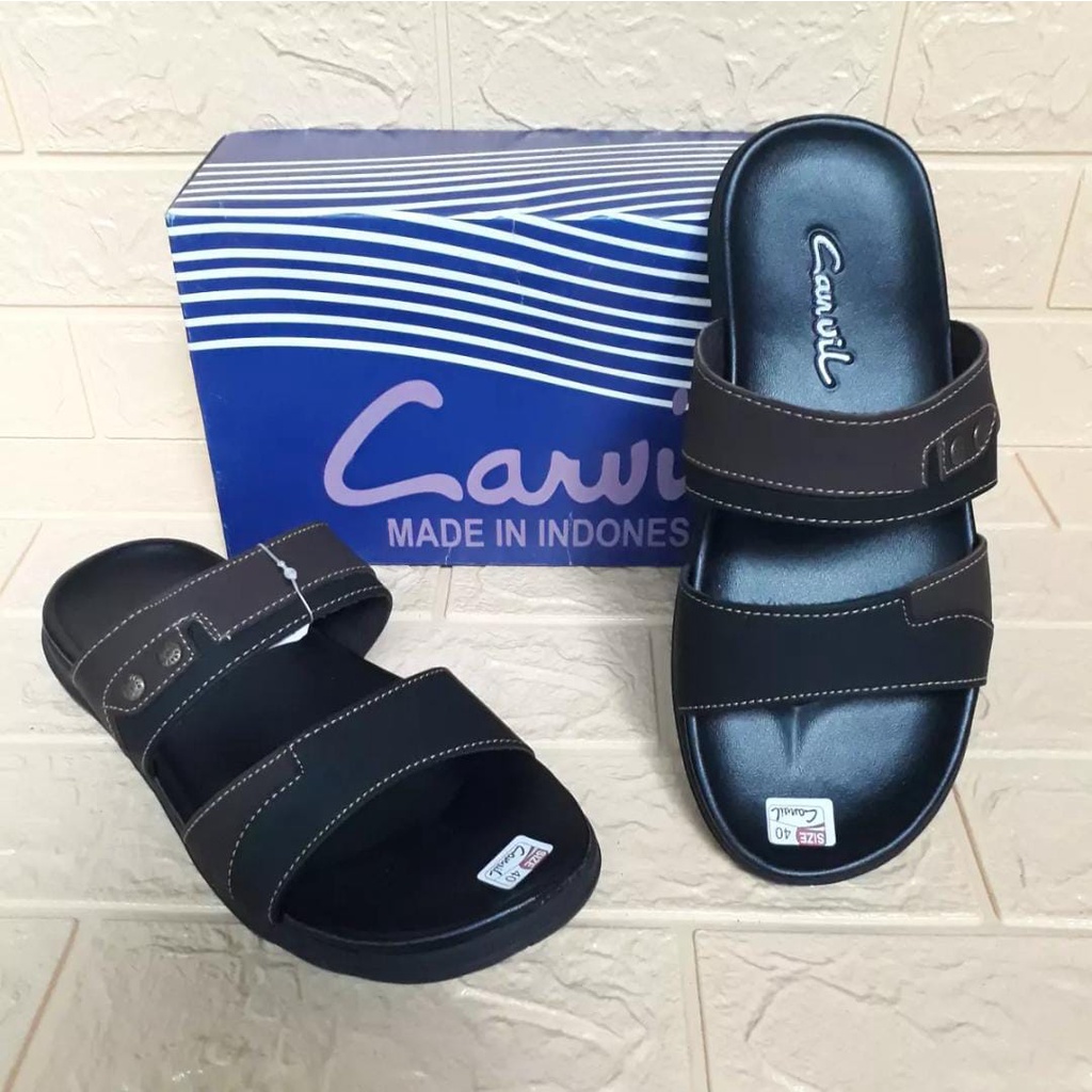 Sandal Pria Terbaru Sandal Pria Keren 2022 Sandal Casual Sandal Jepit Sandal Slop Carvil Hitam Cream Cokelat