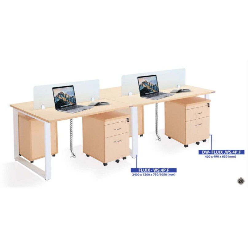 Paket Meja Kantor Meja Kerja Terlengkap & Termurah Indachi Fluix 4 org