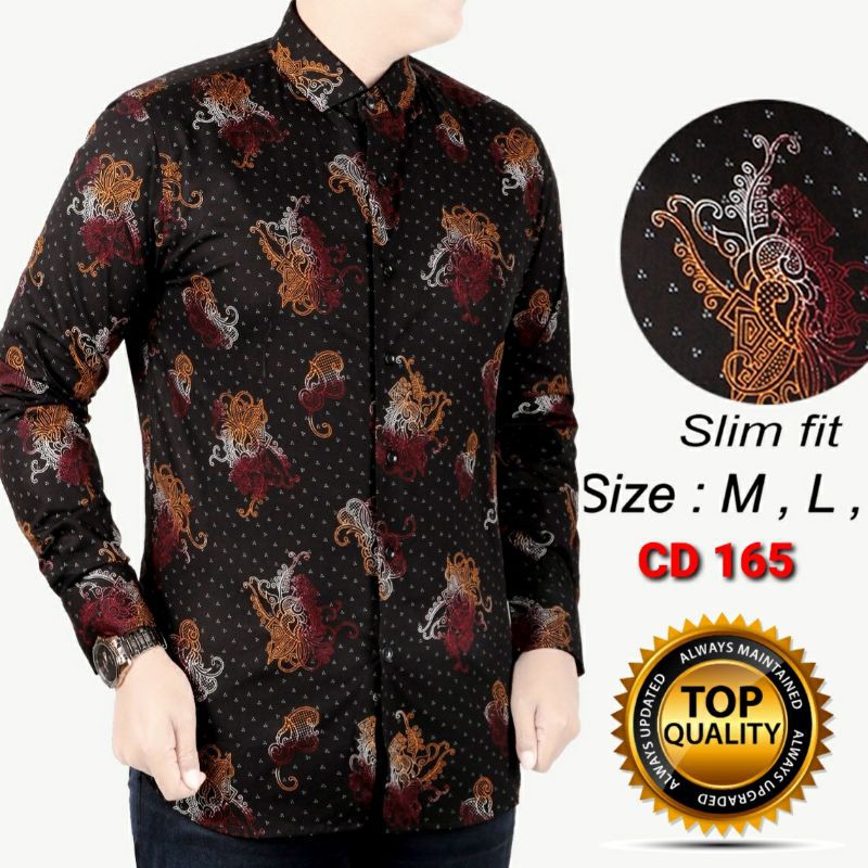 Baju Batik Pria Kemeja Batik Slimfit Lengan Panjang Katun Hitam-CD 165