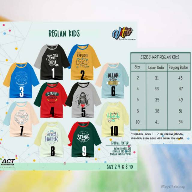 Kaos Anak Reglan By Vitto 2-10T