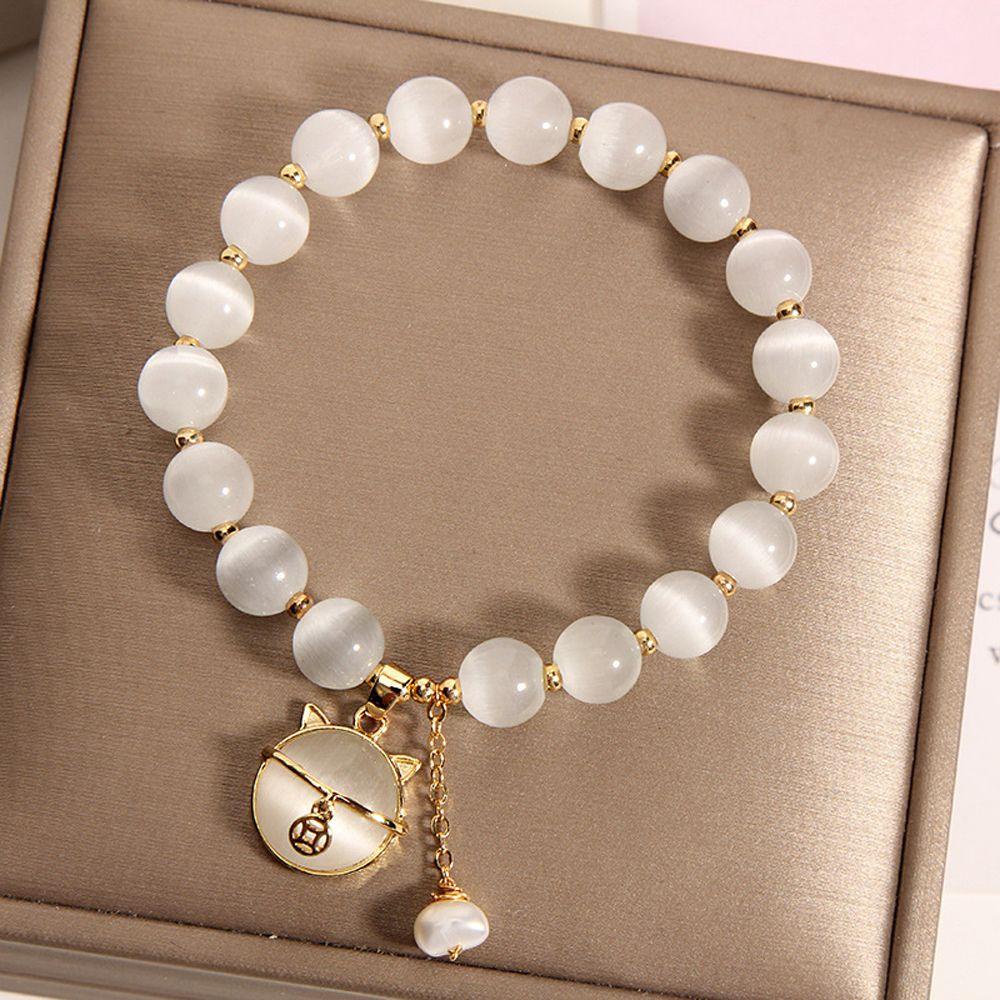 MXBEAUTY Gelang Hati Elegan Musim Panas Lucu Manik Kristal Baroque Cat Eye Stone Fashion Jewelry