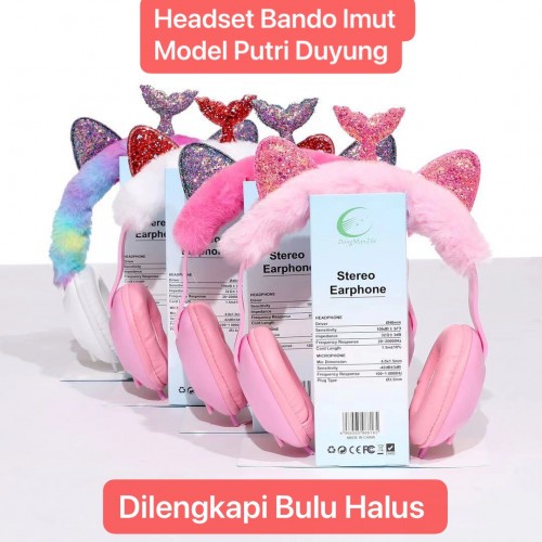 HGM-019 Headset Bando Karakter Lumba Ekor Putri Duyung / Headphone Kabel Kids Cartoon Telinga