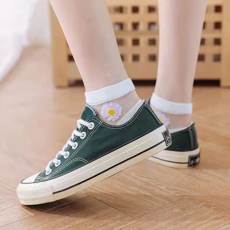 [XOQ] KAOS KAKI TRANSPARAN IMPORT MOTIF BUNGA DAISY / KAOS KAKI FLOWER / WOMEN SOCK / KAOS KAKI WANITA PENDEK / KAOS KAKI SEMATA / KAOS KAKI ANGKLE