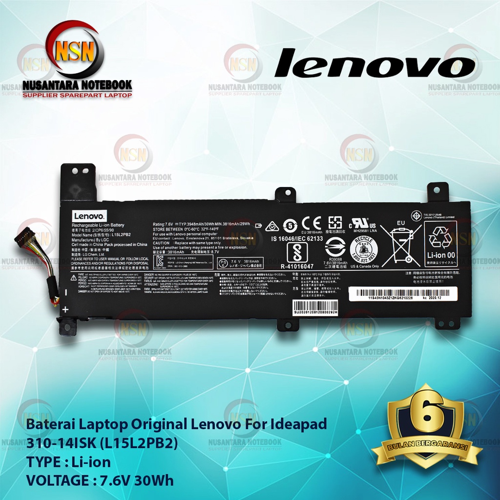 Baterai Original Laptop Lenovo For Ideapad 310-14ISK (L15L2PB2)