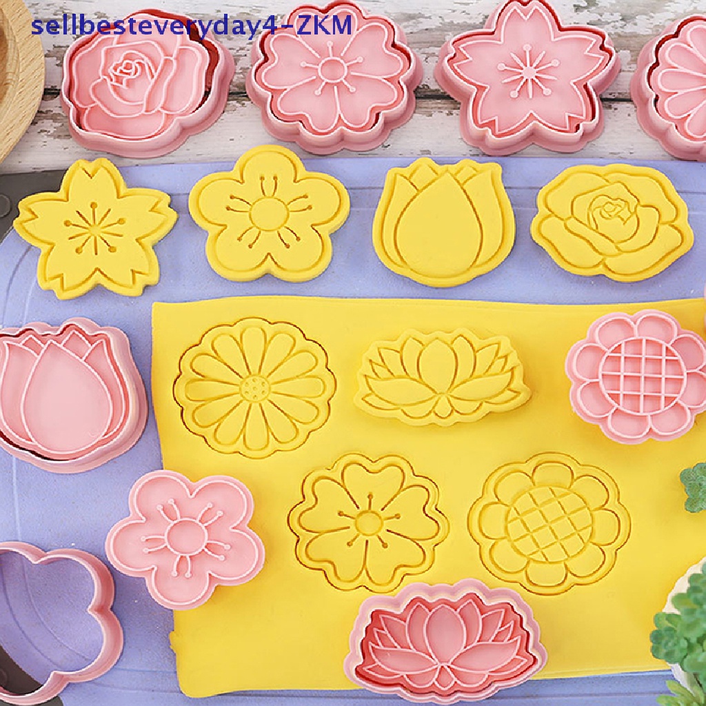 8pcs / Set Cetakan Kue / Biskuit Bentuk Bunga 3D Bahan Plastik Untuk Dapur