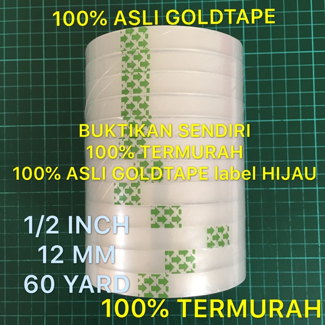 

Solasi goldtape bening hijau 1/2 inch 12 mm goldtape lakban solasi selotip solatip opp