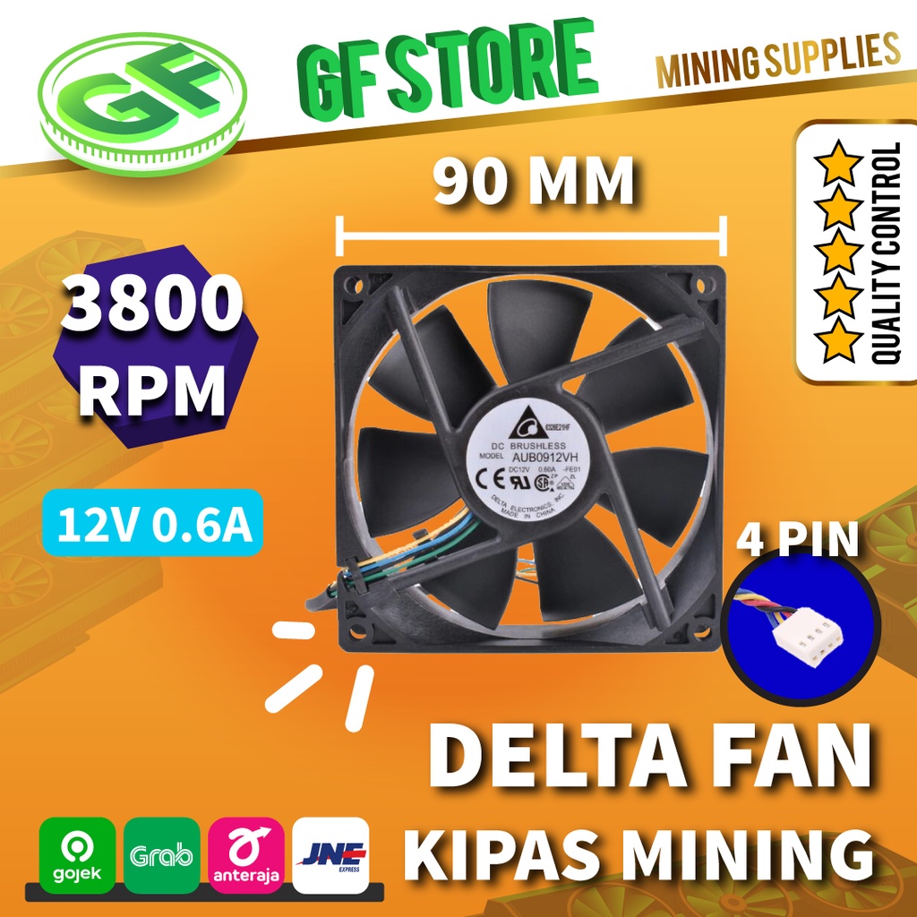 DELTA FAN AUB0912VH 90mm 9 CM DC 12V 3800 RPM⚡ KIPAS KOMPUTER 4 PIN