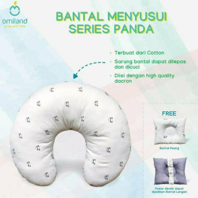 Omiland Nursing Pillow Bantal Menyusui + Free Bantal Lengan Peang Panda Series - OWB 1141