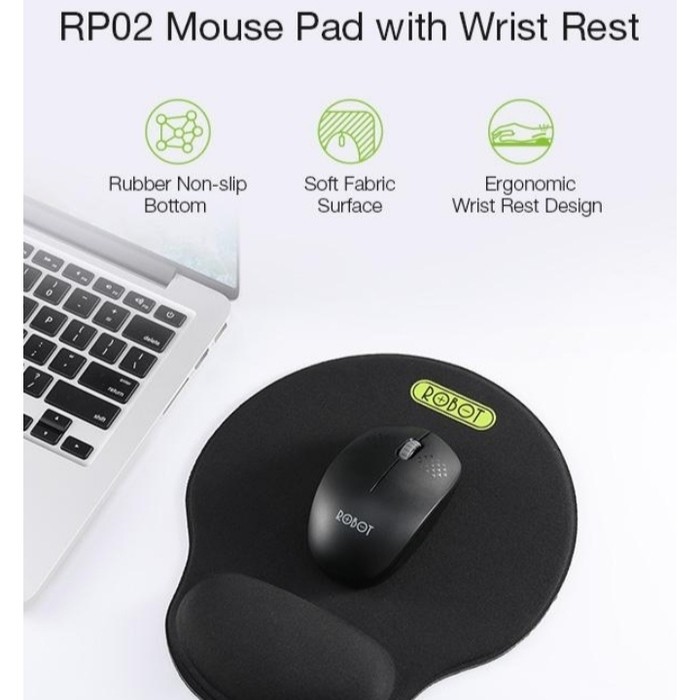 ROBOT Mousepad RP02 Anti-slip with Ergonomic Wrist Rest Design Mousepad Black Garansi Original Resmi-3