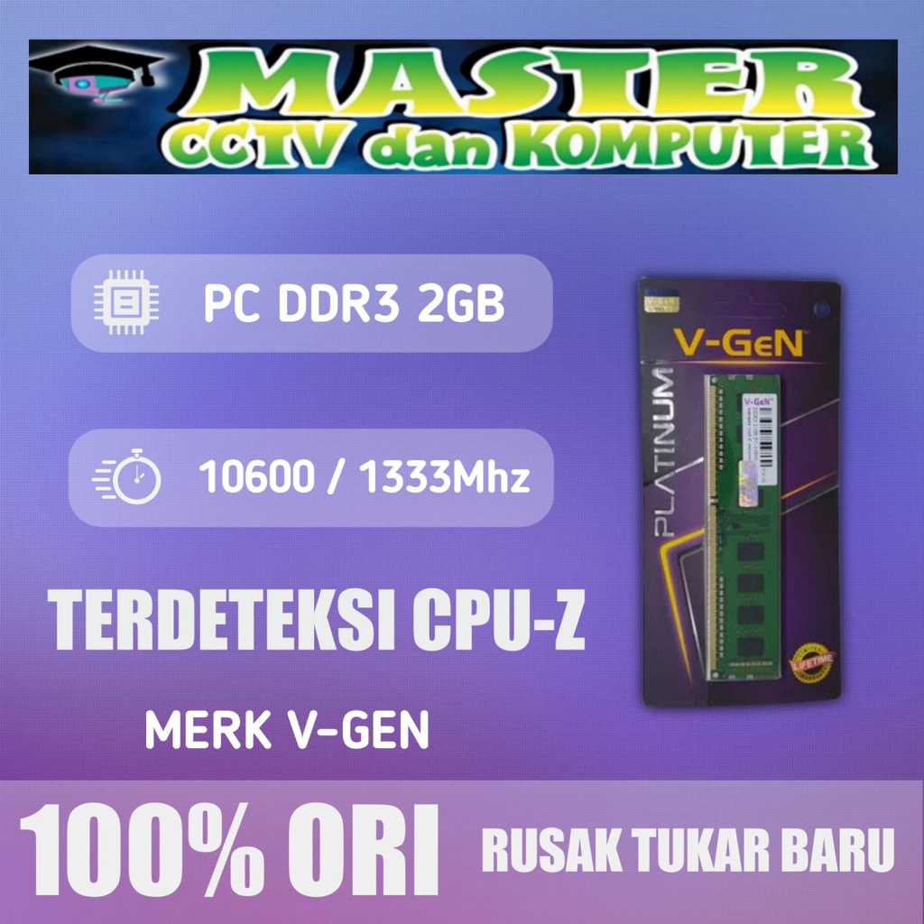 RAM PC DDR 3 2GB 10600 / 1333MHZ V-GEN