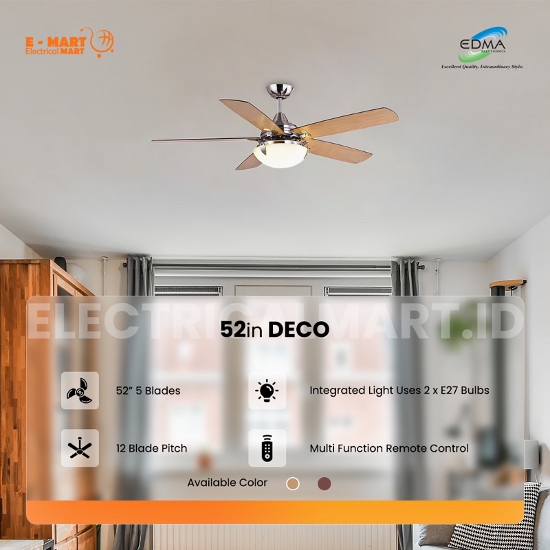 MT-EDMA Kipas Angin Plafon Gantung 52” Inch DECO Coklat