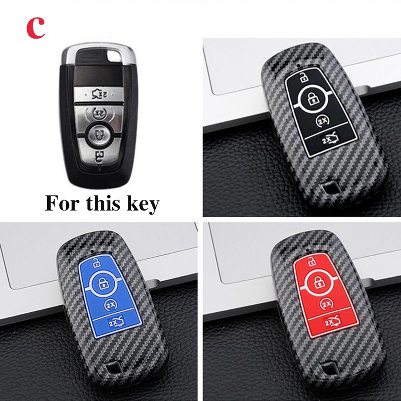 Sarung Kunci Kereta Carbon Fiber ABS Ford Ranger Rapter/Wildtrak/XLT/XL Keyless Protection Car Key Case Cover