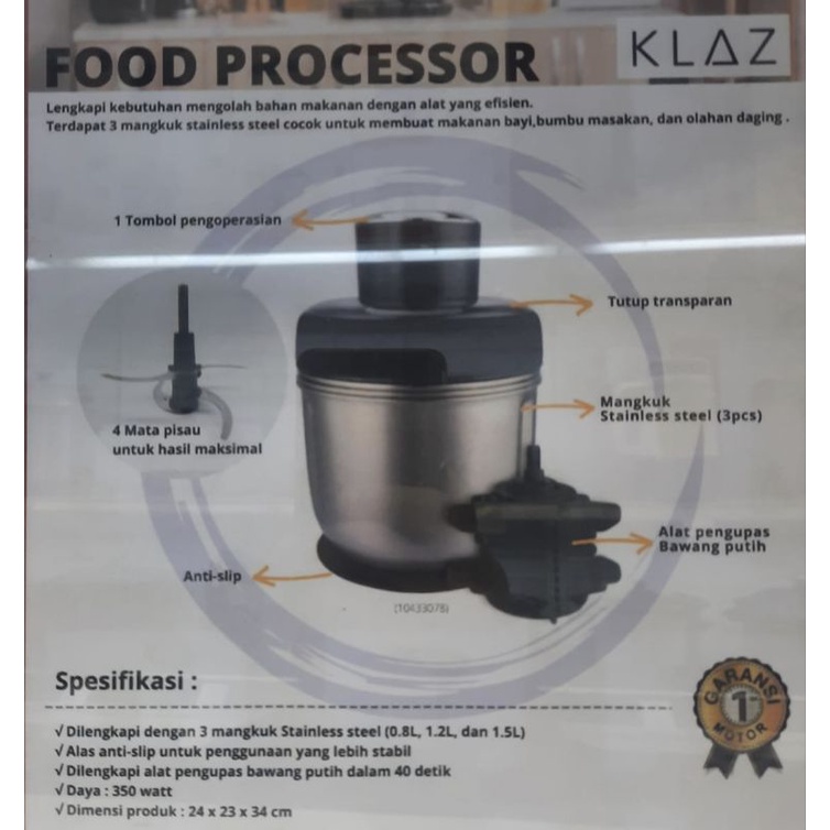 Food Processor Dengan Mangkuk 350W/Penghalus/Penggiling Masakan KLAZ