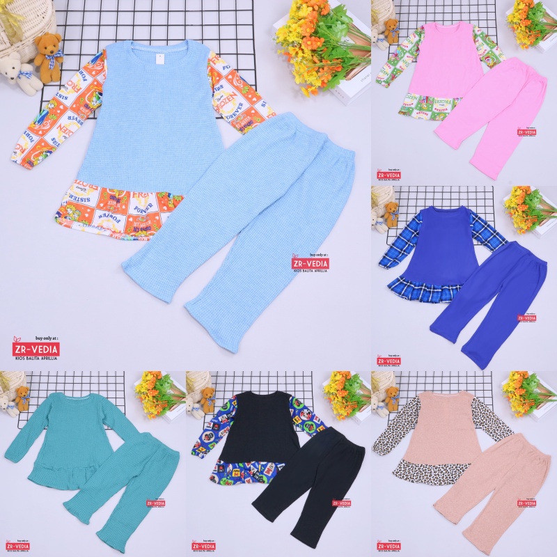 Setelan Anjani uk 2-3 Tahun / Set Lengan Panjang Anak Perempuan Brended Karakter Baju Tidur Balita Import Kiosbalitaprillia