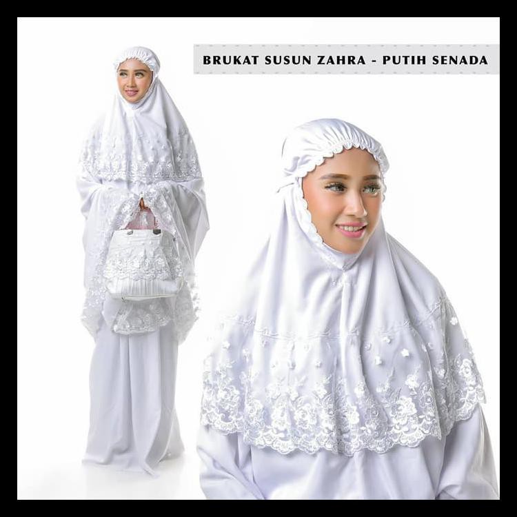 MUKENA DEWASA BROKAT ZAHRA PUTIH SENADA