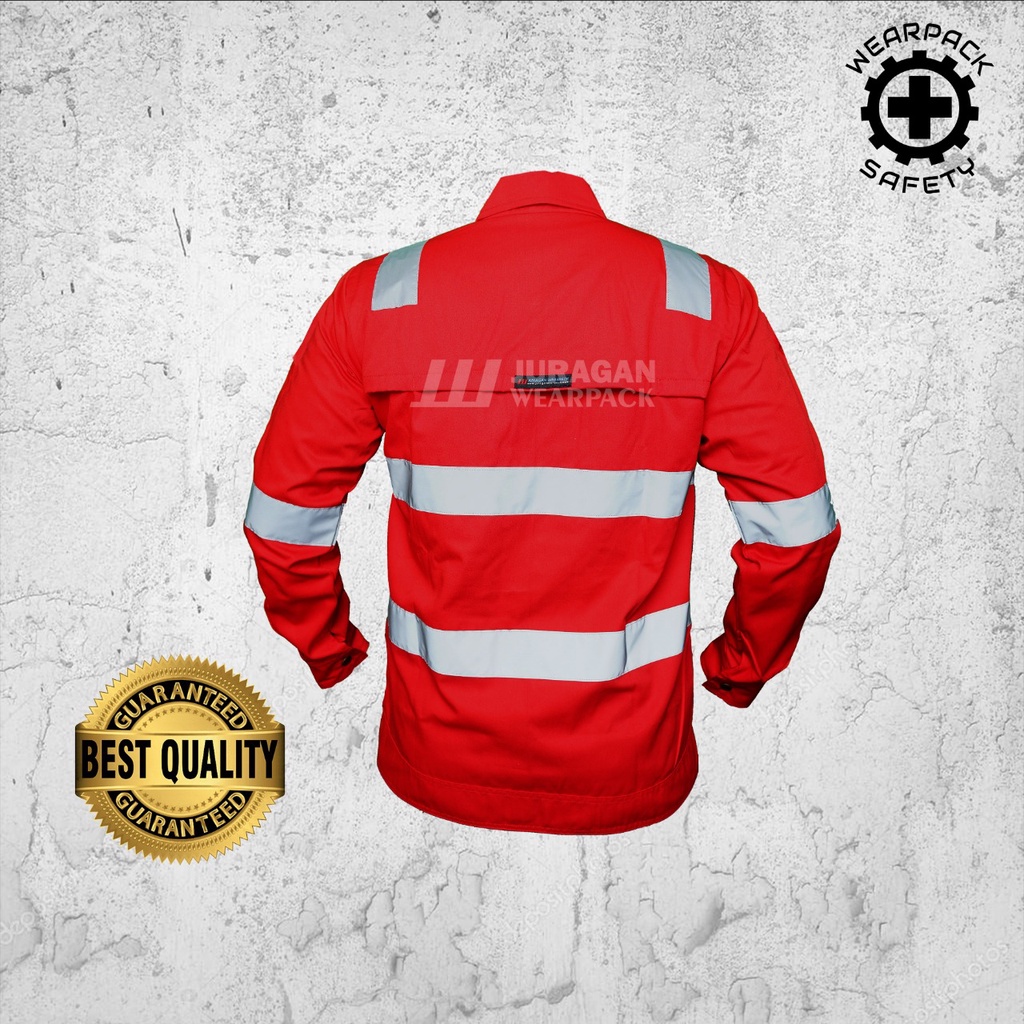 Wearpack Kerja Safety / Kemeja Safety Lengan Panjang Warna Merah