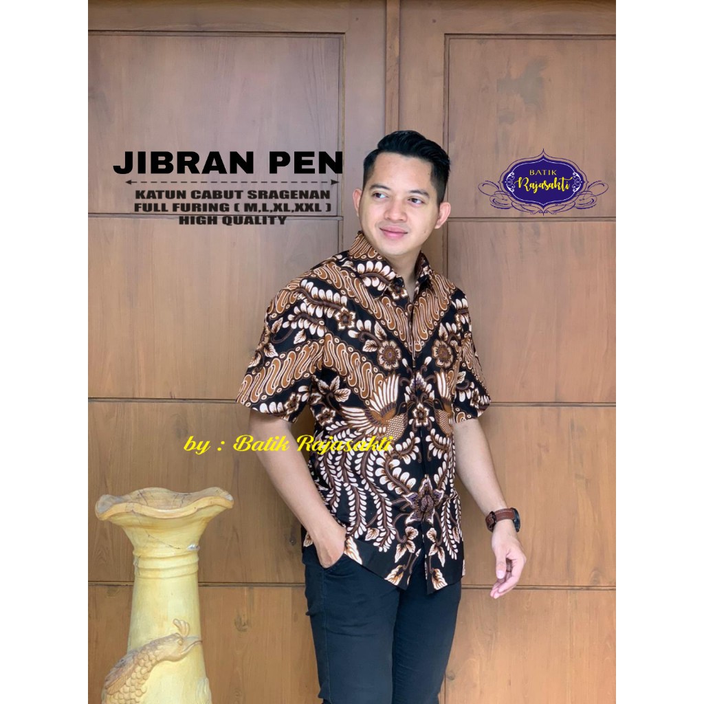 JIBRAN PENDEK Kemeja Batik Pria Full Furing Bahan Katun Sragenan