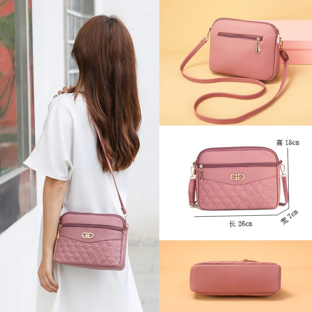 TAS SELEMPANG WANITA KOREA IMPORT KULIT PINK BARNETT TA391P3 SLING BAG BATAM PREMIUM FASHION REMAJA