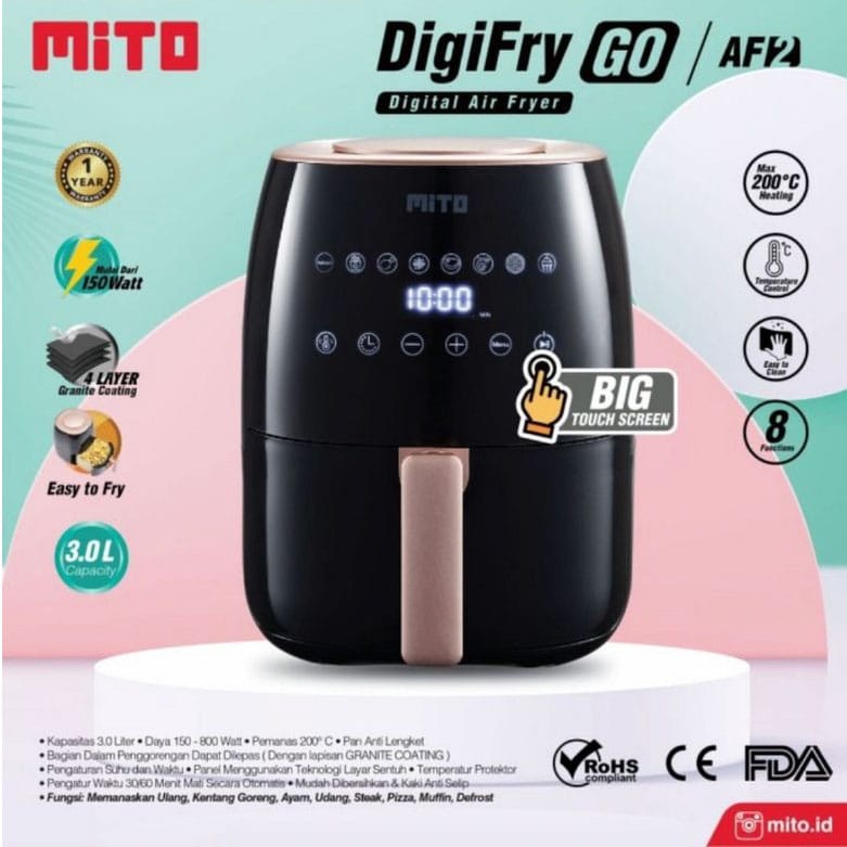 Air Fryer digital Mito AF 2 Kapasitas 3 Liter Original