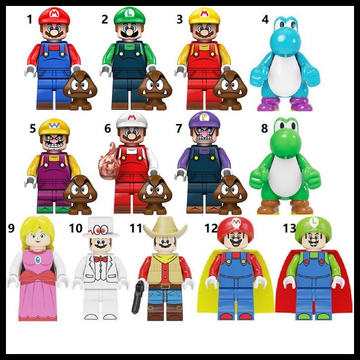 Mario Luigi Wario Waluigi Yoshi Dino Brothers Bros Minifigure Lego