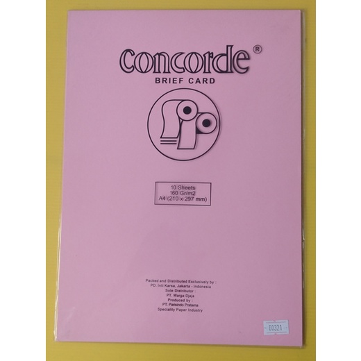 

CONCORDE BRIEF CARD A4 160 G 80321 PINK 1 PAK (10 LEMBAR)