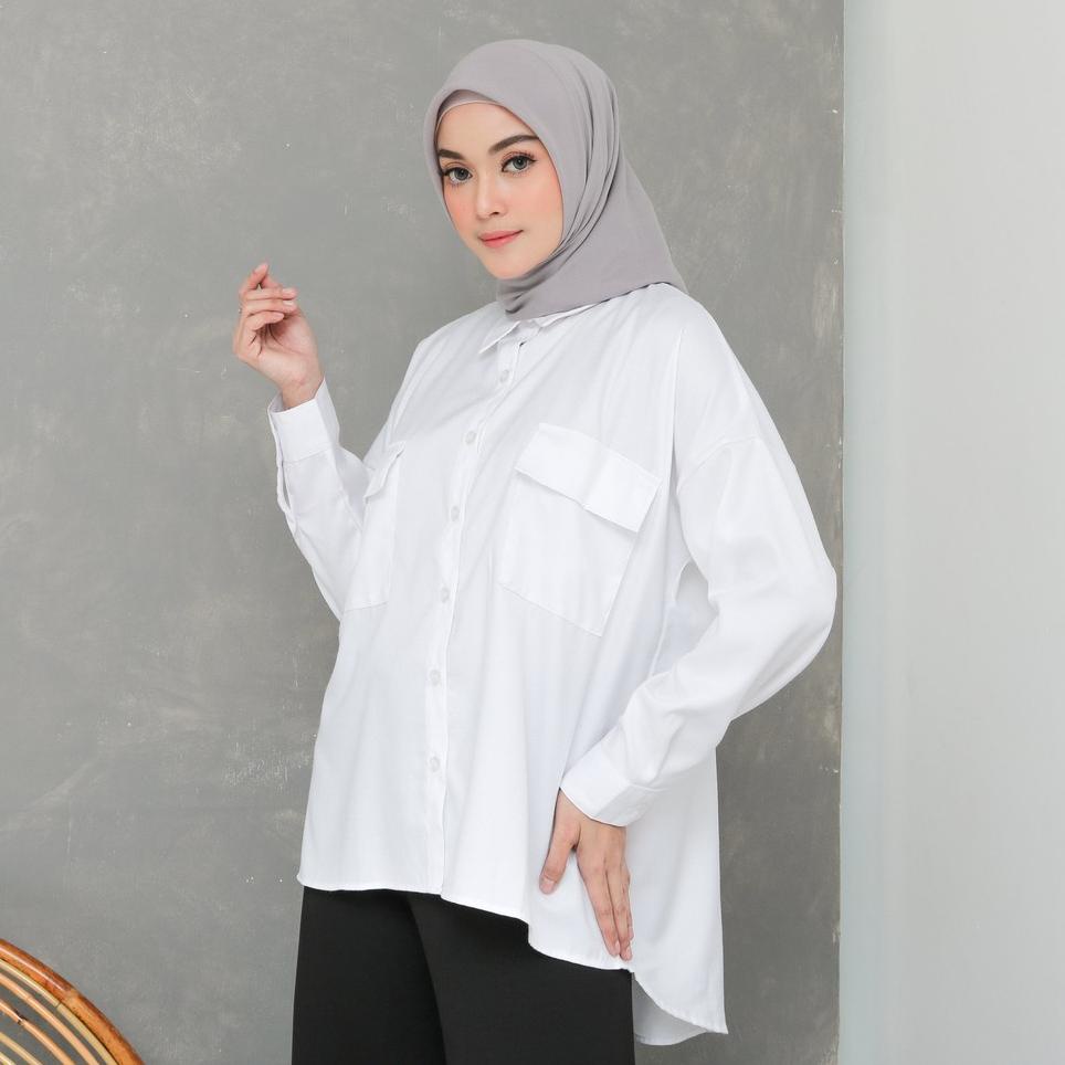 TERBARU EVONNE Kara shirt White Oversize Pattern LD115 E27-04 murah