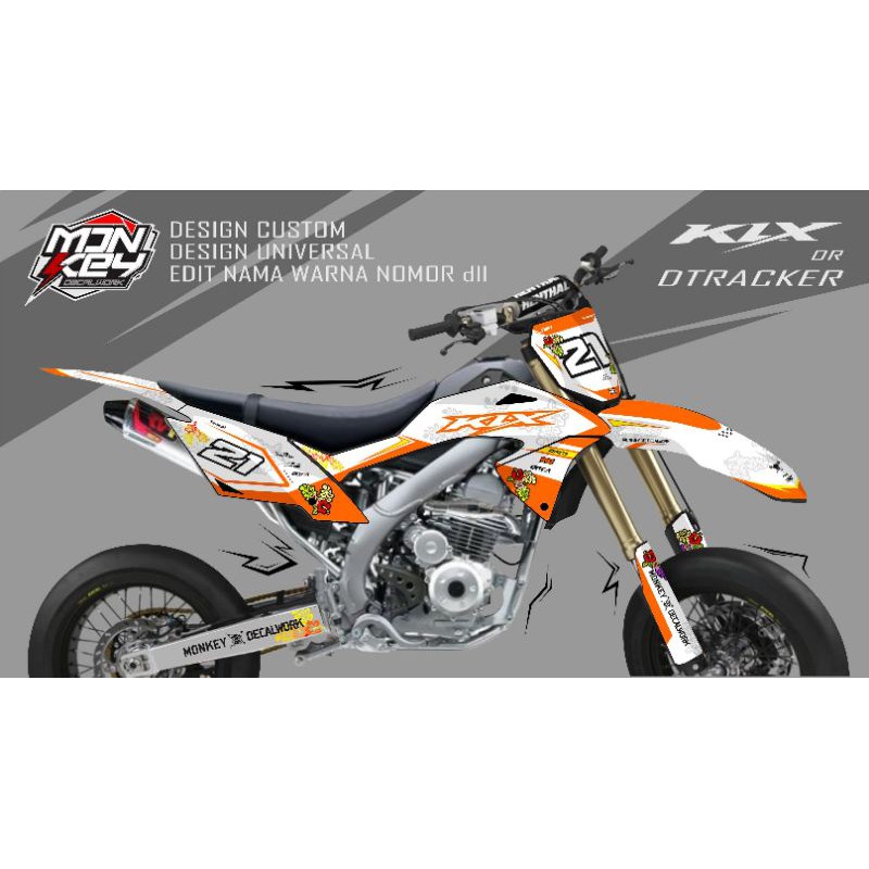 DEKAL STICKER DECAL KLX D-TRACKER SUPERMOTO PUTIH FLOWER CUSTOM