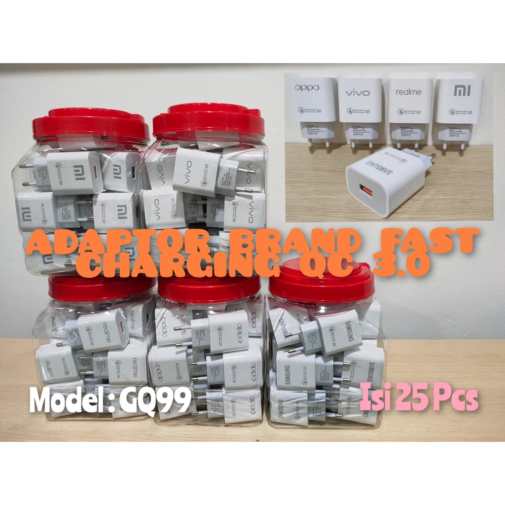 Adaptor Batok Brand Toples Isi 25 Pcs Fast Charging QC 3.0 Kepala Charger Fast Charging Isi 25 Pcs per Toples