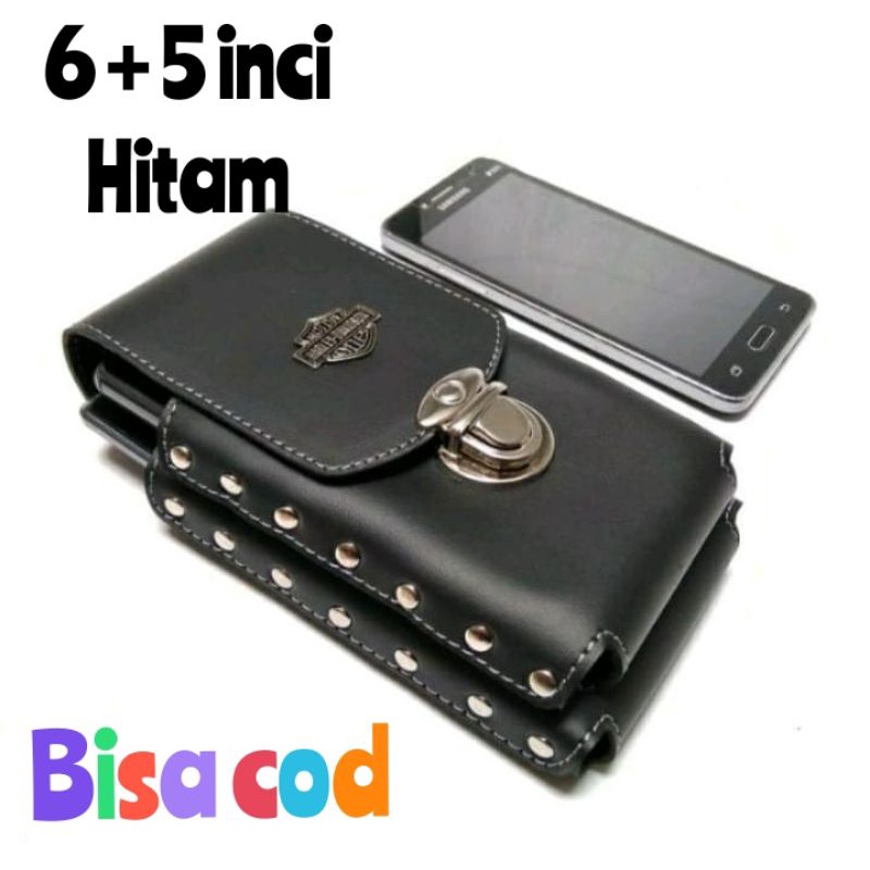 SARUNG HP SABUK KOPEL 2 SLOT UKURAN 6 + 5 INCI_HITAM